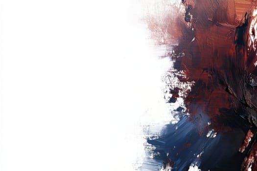 The artwork showcases rich, layered paint textures in deep shades, merging harmoniously into a clean white backdrop. The interplay of colors invites exploration and contemplation.