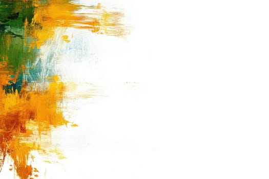 Bold strokes of layered paint in vibrant yellow and green create a striking contrast against the clean white background, showcasing an artistic composition filled with texture and depth.