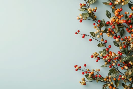 Vibrant holiday garlands featuring an array of berries and leaves are beautifully displayed against a clean, light background, perfect for creating a festive atmosphere.