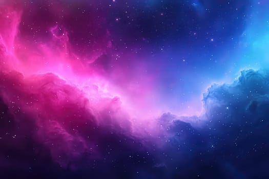 A stunning interstellar travel portal opens against a backdrop of vibrant cosmic clouds, showcasing brilliant shades of pink and blue in a distant galaxy.