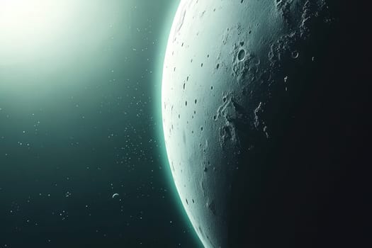 An interstellar travel portal is prominently displayed on a clean, solid celestial surface, emitting a luminous glow. This captivating sight occurs in the vastness of deep space.