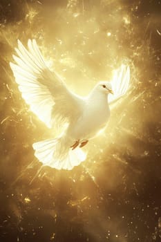 Graphic and biblical representation of the Holy Spirit in the form of a dove. AI generativ.