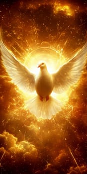 Graphic and biblical representation of the Holy Spirit in the form of a dove. AI generativ.