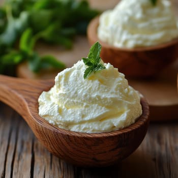 A fresh serving of young kajmak (traditional Balkan cream cheese)  AI generative.