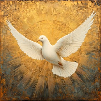Graphic and biblical representation of the Holy Spirit in the form of a dove. AI generativ.