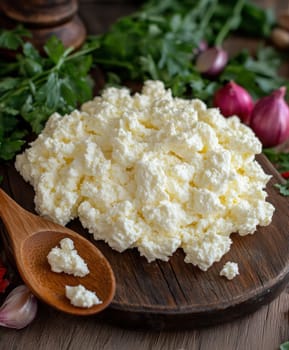 A fresh serving of young kajmak (traditional Balkan cream cheese)  AI generative.