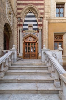 The intricate architecture of Prince Naguib Palace in Cairo, Egypt, combines various styles, inviting visitors to explore its historical significance
