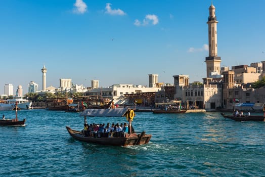 UAE, DUBAI - DECEMBER 27: traditional arabic boats at Dubai creek on December 27, 2014