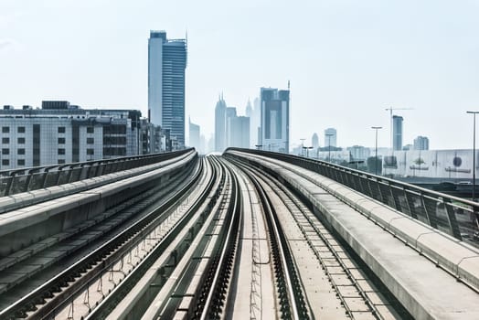UAE, DUBAI - DECEMBER 31: view on subway road on downtown city Dubai. United Arab Emirates on December 31, 2014