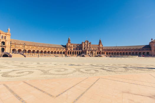 SPAIN, SEVILLE - FEBRUARY 09: View of Beautiful Plaza de Espana, Seville, Spain on February 09, 2013
