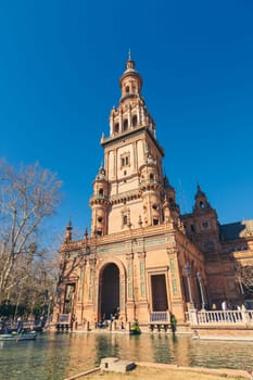 SPAIN, SEVILLE - FEBRUARY 09: View of Beautiful Plaza de Espana, Seville, Spain on February 09, 2013