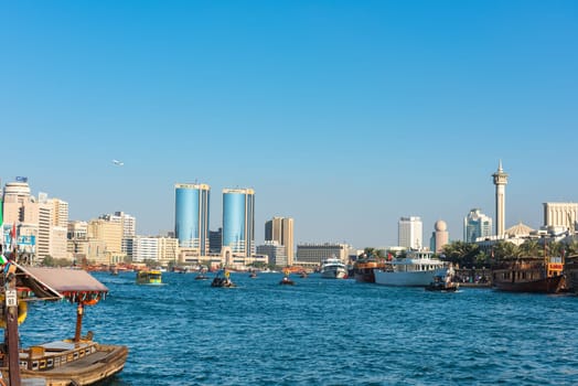 UAE, DUBAI - DECEMBER 27: traditional arabic boats at Dubai creek on December 27, 2014