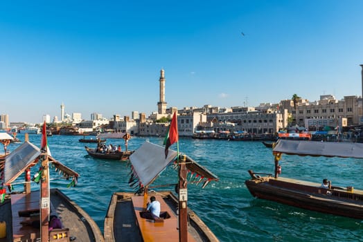 UAE, DUBAI - DECEMBER 27: traditional arabic boats at Dubai creek on December 27, 2014