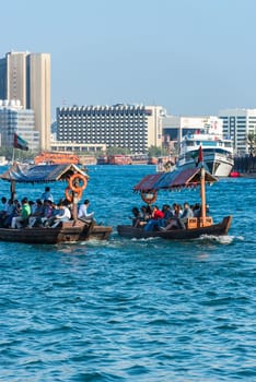 UAE, DUBAI - DECEMBER 27: traditional arabic boats at Dubai creek on December 27, 2014