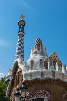 SPAIN, BARCELONA - SEPTEMBER 13: Park Guell architecture view, Barcelona, Spain on September 13, 2015