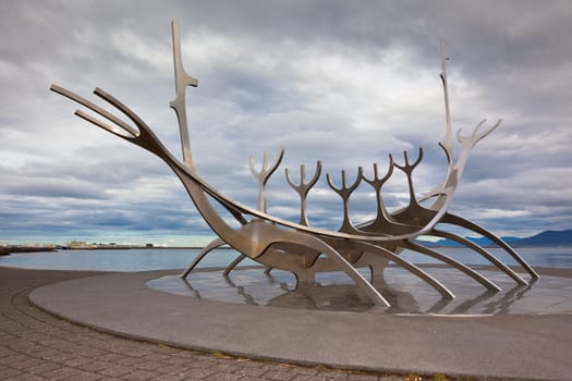 ICELAND, REYKJAVIK - AUGUST 21: Solfar monument view in Reykjavik, Iceland on August 21, 2012