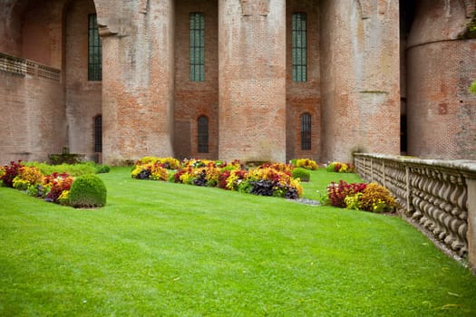 ALBI, FRANCE - AUGUST 09: Palais de la Berbie Gardens at Albi, Tarn, France on August 09, 2014. Beautiful flowerbed