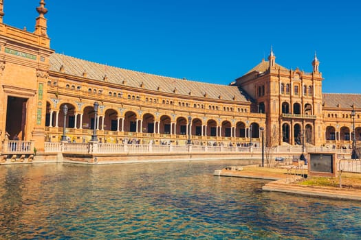 SPAIN, SEVILLE - FEBRUARY 09: View of Beautiful Plaza de Espana, Seville, Spain on February 09, 2013