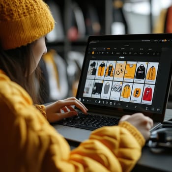 A person sitting comfortably at home makes purchases online. AI generative.