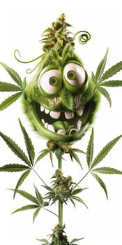 cannibis buds with a happy realistic face on a cannibis plant . AI generative.