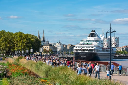 FRANCE, BORDEAUX - SEPTEMBER 20: Famous dutch cruise ship Prinsendam in Bordeaux, France on September 20, 2015