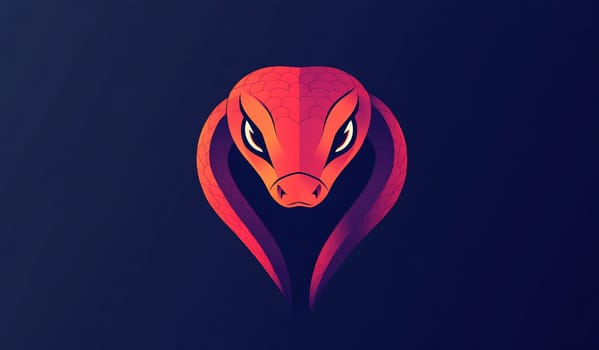 The vivid red snake head is artistically rendered, showcasing sharp eyes and contrasting curves on a deep backdrop.