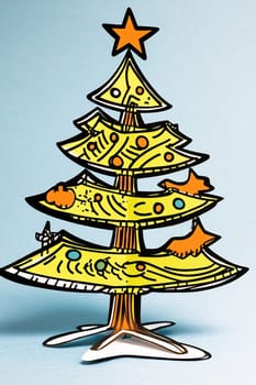 The vibrant paper Christmas tree showcases whimsical decorations and stands prominently, evoking festive cheer during the holidays.