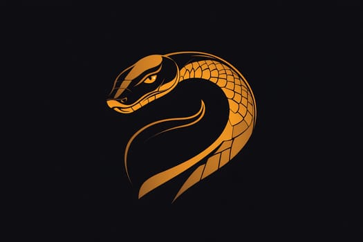 A golden serpent illustration stands out against a dark background, featuring smooth curves and distinctive scales, creating a striking design.