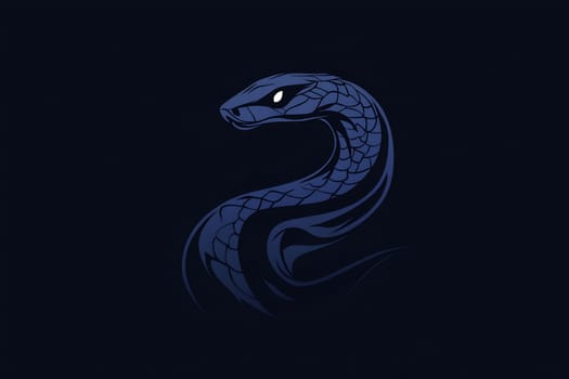 A striking dark blue serpent twists gracefully, its eye glowing, evoking a sense of intrigue and stealth in the dark.