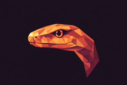 The artwork features a stylized snake with angular shapes and vivid orange colors, set against a contrasting dark backdrop.