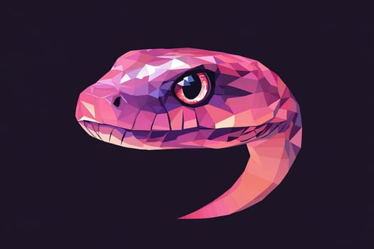 A striking snake head illustration featuring polygonal shapes and vivid colors, set against a dark background, showcasing artistic creativity.