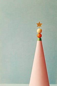 A playful holiday decoration is showcased with a cone-shaped base topped with a star, enhancing the festive atmosphere.