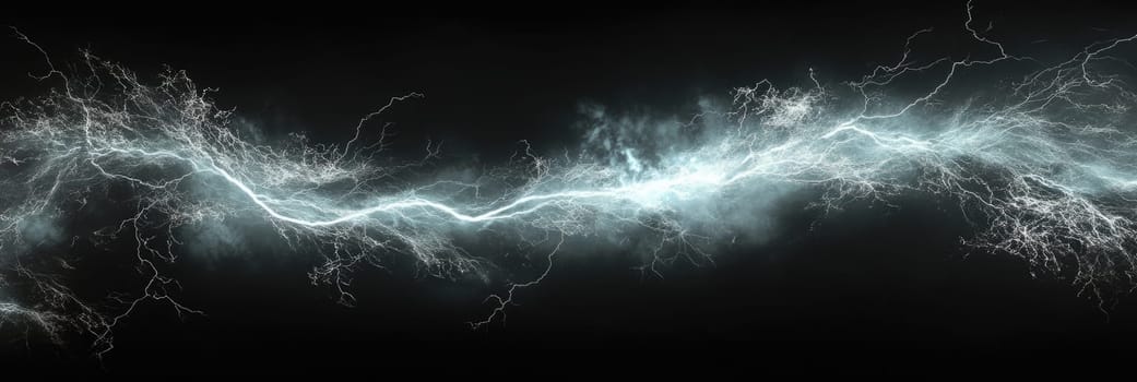 Massive white lightning bolt with branching fingers on black background.