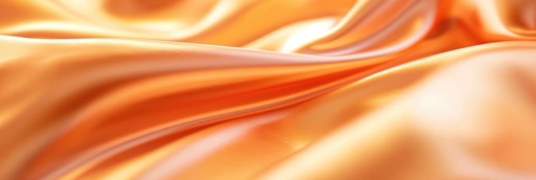 Orange soft satin fabric waves background design. Texture with smooth flowing patterns and light shiny effect.