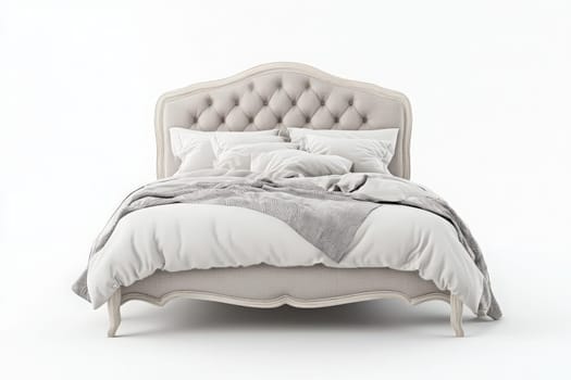 A beautifully crafted luxury bed frame sits elegantly in a minimalist room, showcasing soft bedding with light textures. The design highlights comfort and sophistication, perfect for restful nights.