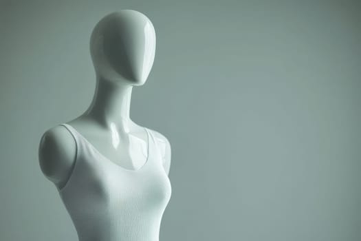 The mannequin stands elegantly against a plain backdrop, showcasing a simple yet chic dress design in a minimalist style. Perfect for a contemporary fashion display.
