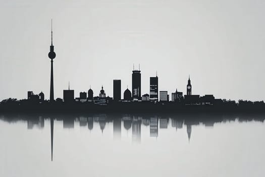 The Berlin skyline showcases notable landmarks in a sleek minimalist style, creating a tranquil and serene atmosphere.