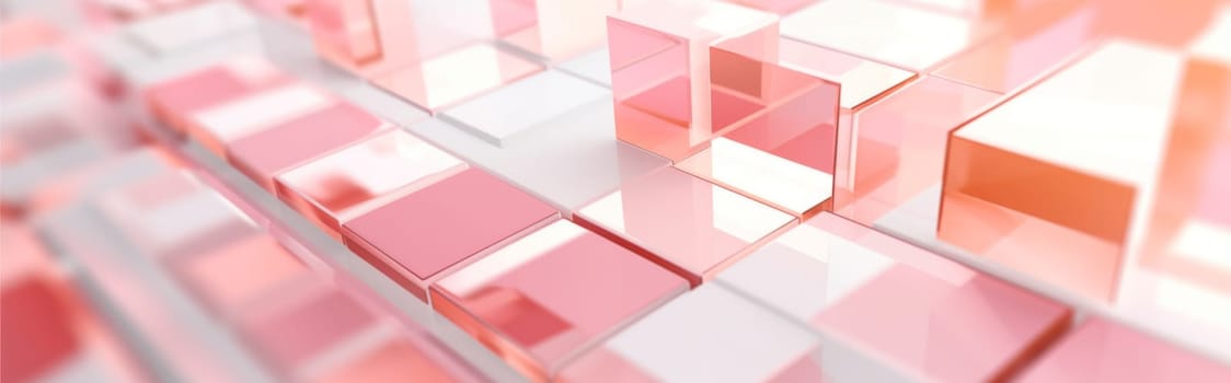 Abstract pastel pink geometric shapes with white sphere and blocks background, AI Generated