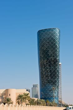 ABU DHABI, UAE - DECEMBER 22: View of The Capital Gate tower in Abu Dhabi on December 22, 2014. United Arab Emirates