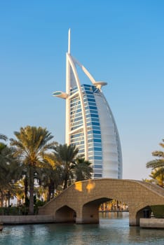UAE, DUBAI - DECEMBER 28: Hotel Burj Al Arab building from Madinat Jumeirah, Dubai, United Arab Emirates on December 28, 2014