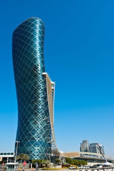 ABU DHABI, UAE - DECEMBER 22: View of The Capital Gate tower in Abu Dhabi on December 22, 2014. United Arab Emirates