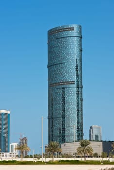 ABU DHABI, UAE - DECEMBER 24: Abu Dhabi streets with skyscrapers on December 24, 2014. United Arab Emirates