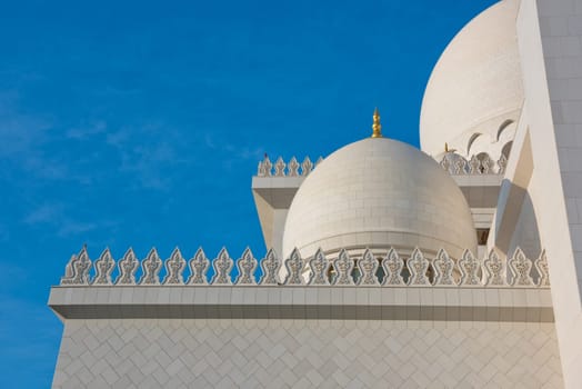 Detail of famous Sheikh Zayed White Mosque in Abu Dhabi, UAE