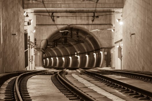 Metro Train Tunnel Entrance on the Bridge of Dom Luiz in Porto. Horizontal shot