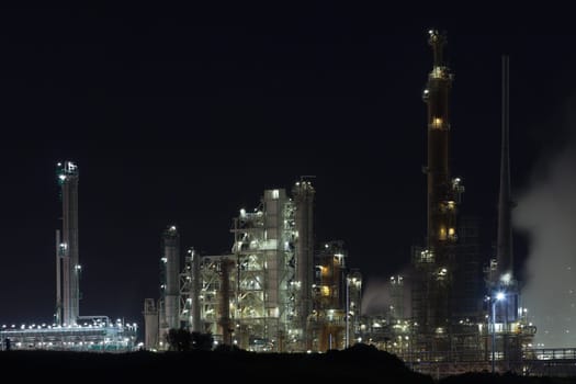 Night View of an Oil Refinery Plant. Horizontal shot