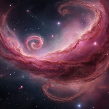 A swirling, pink nebula in space, with stars scattered throughout. The nebula is a vibrant and colorful, creating a dramatic and awe-inspiring scene. High quality photo