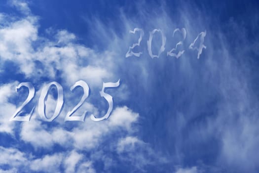 Turn of the year from 2024 to 2025 in the clouds in the sky