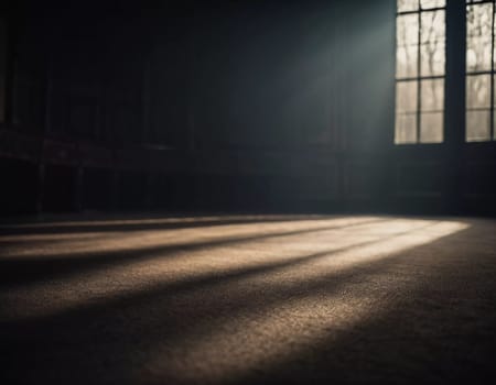 Dim light filters through dusty windows, casting eerie shadows upon the floor. The atmosphere is thick with an unsettling calmness, creating a sense of foreboding. Generative AI.