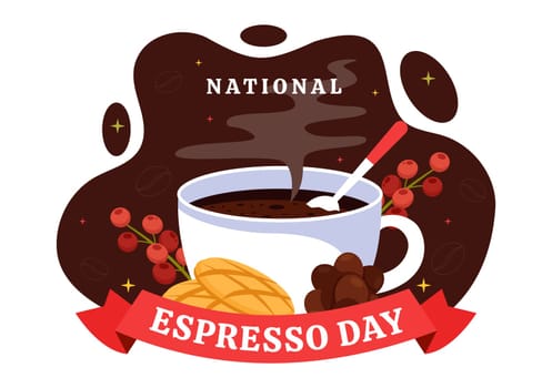 National Espresso Day Celebration Vector Illustration on November 23 Featuring a Coffee Cup and Beans in a Flat Style Cartoon Background