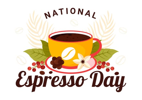 National Espresso Day Celebration Vector Illustration on November 23 Featuring a Coffee Cup and Beans in a Flat Style Cartoon Background